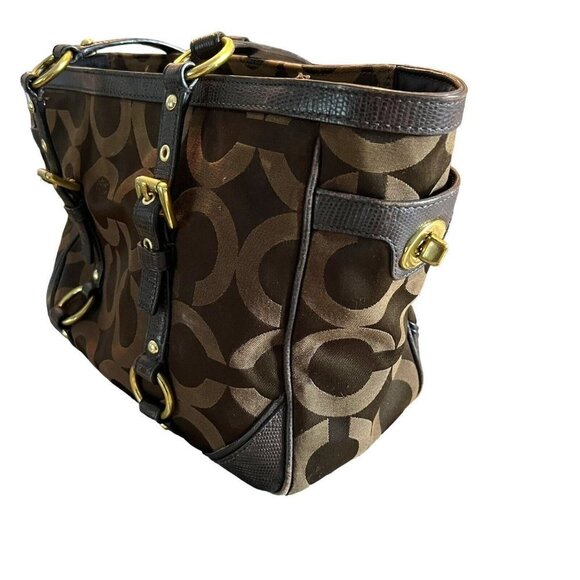 Coach Op Art Sateen chocolate color handbag - Picture 4 of 16